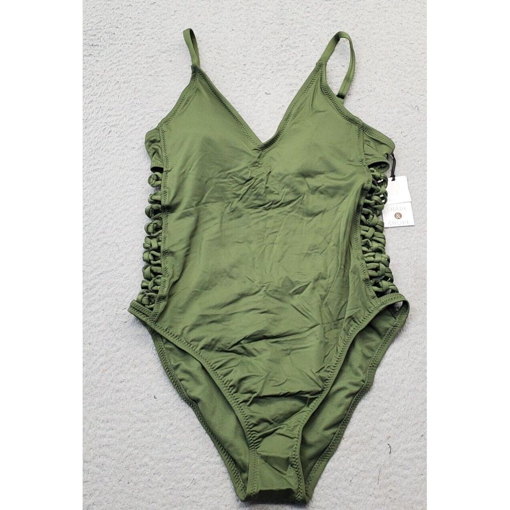 Shade & Shore Swimsuit Women's M Green Strappy Side One Piece‎ Adjustable Straps